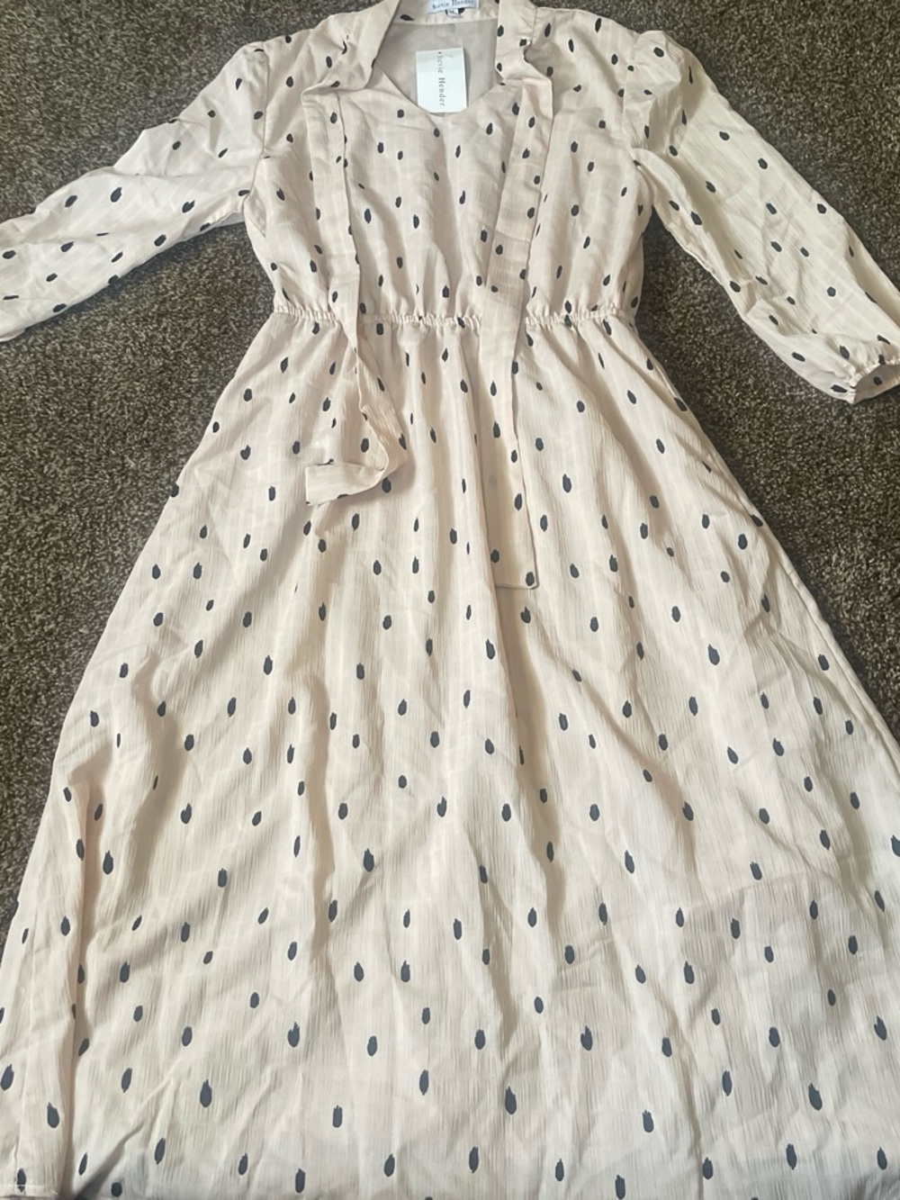 Stevie Hender Cream Dress with Navy Dot Print